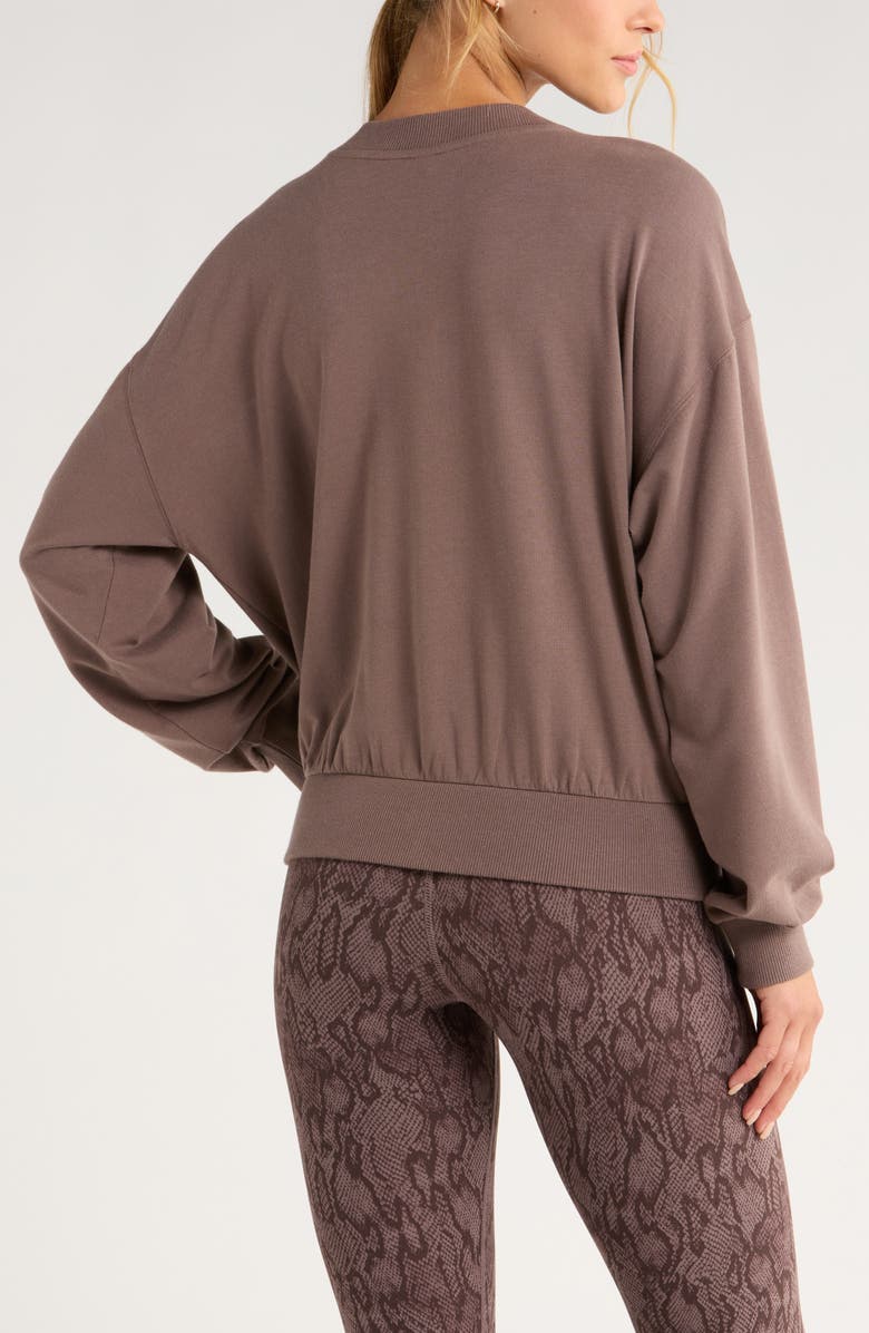 Zella Luxe Terry Pleated Pullover, Alternate, color, Grey Plum