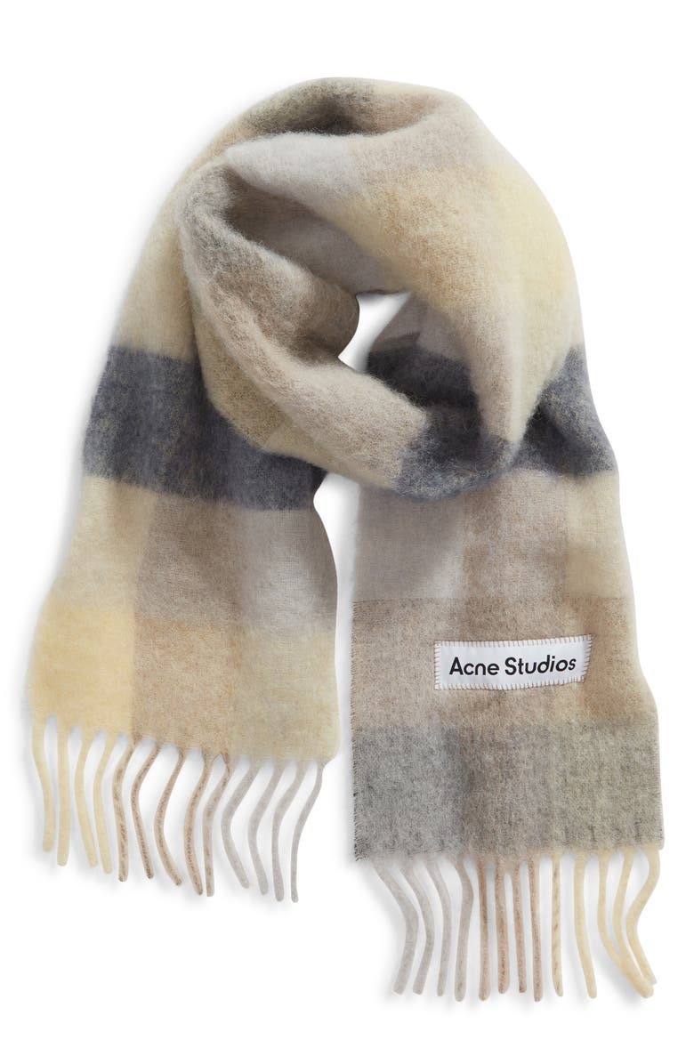 Acne Studios Vally Plaid Alpaca, Wool & Mohair Blend Scarf, Alternate, color, Vanilla/ Beige/ Lavenderdnu