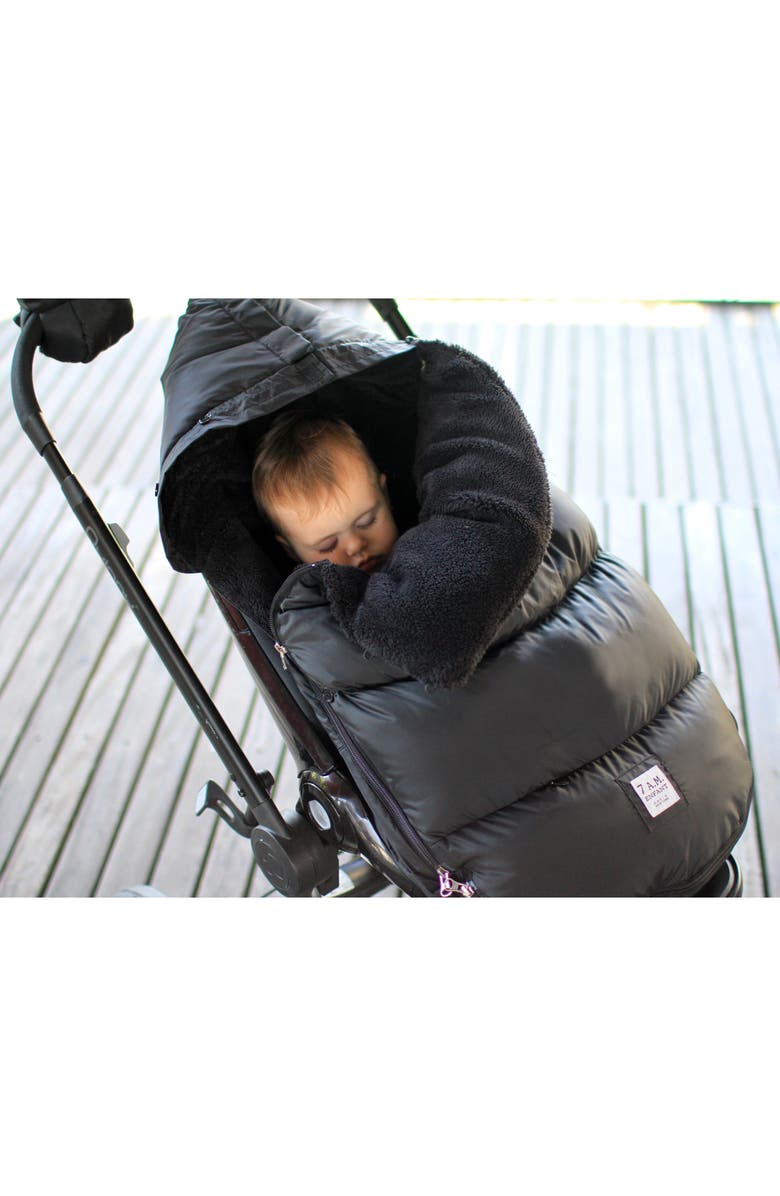 7 A.M. Enfant PlushPOD Fleece Lined Water Repellent Car/Seat Stroller Bunting, Alternate, color, Black Plush