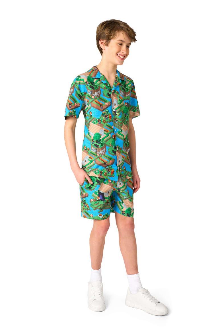 Kids' Minecraft - Overworld Shirt & Shorts Set, Alternate, color, Green