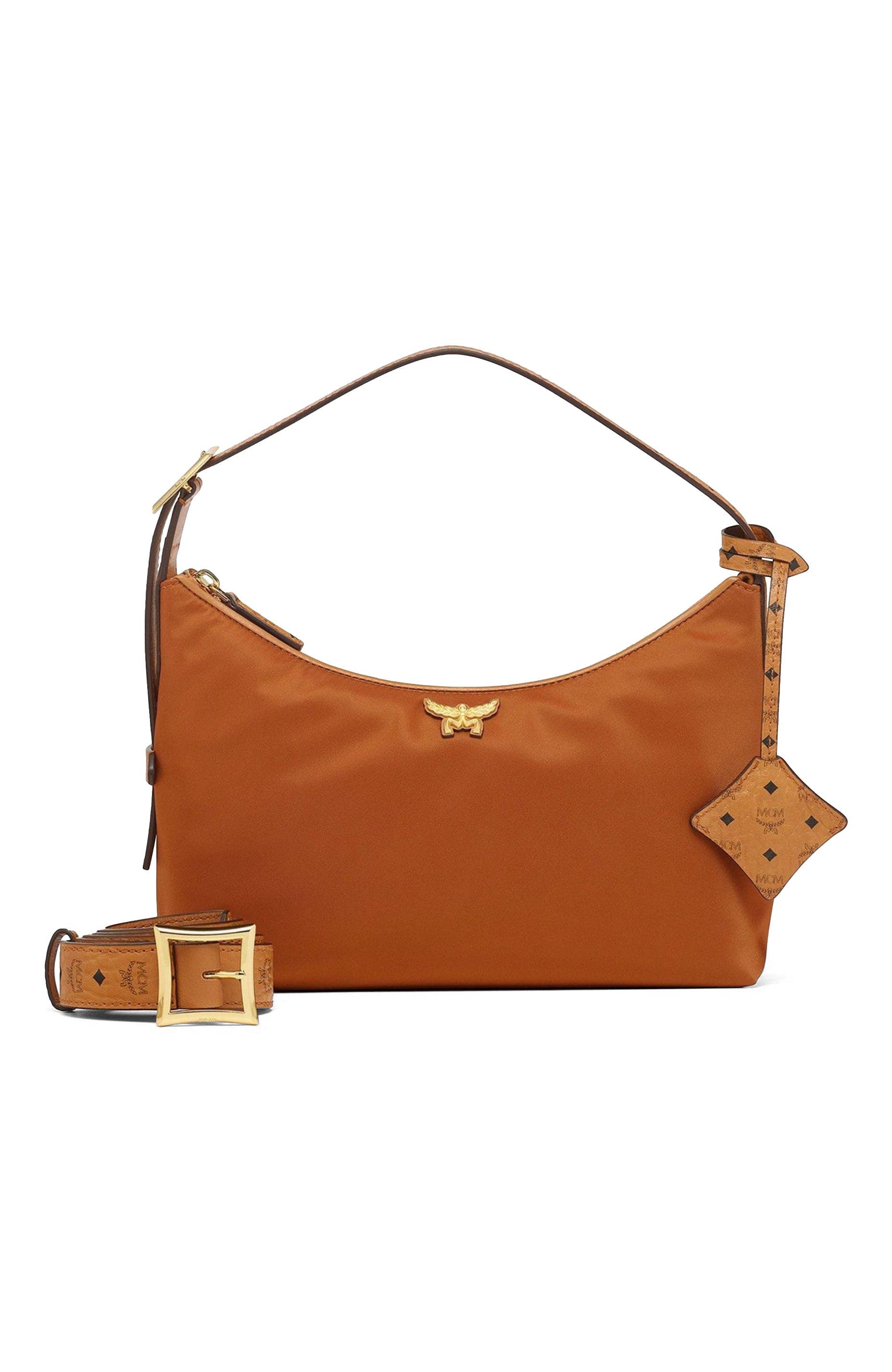 MCM Aren Hobo in Recycled Nylon and Monogram Print Leather, Alternate, color, 