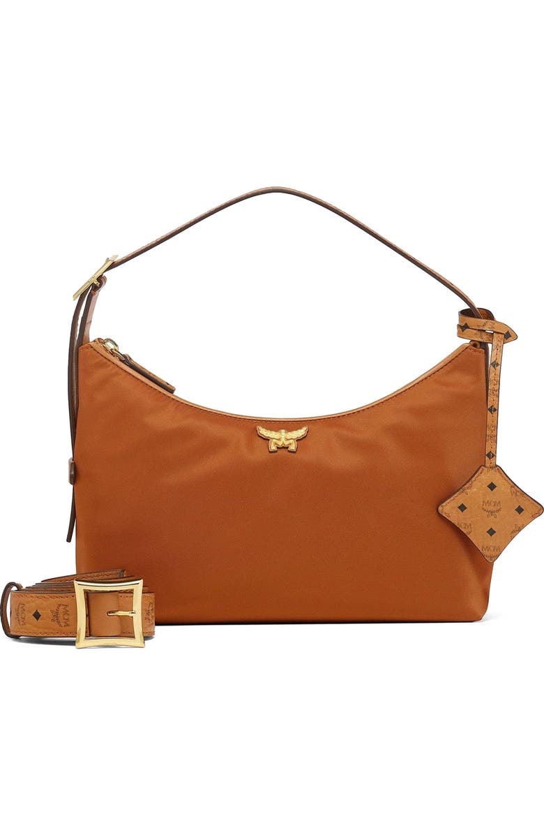 MCM Aren Hobo in Recycled Nylon and Monogram Print Leather, Alternate, color,