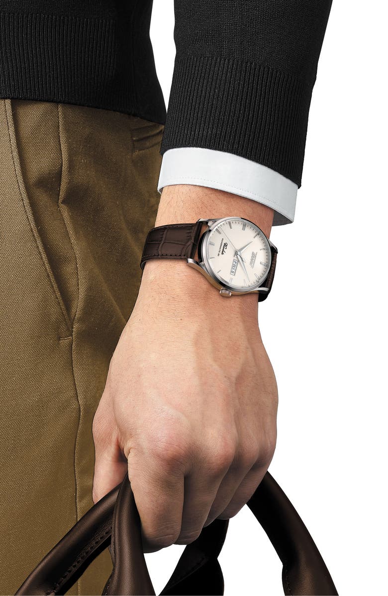 Tissot Visodate Automatic Leather Strap Watch, 42mm, Alternate, color,