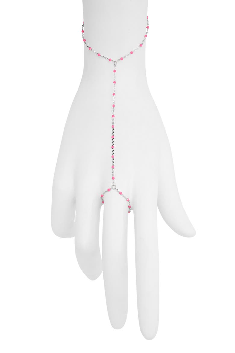 Iris Bead Hand Chain, Main, color, STERLING SILVER/ PINK
