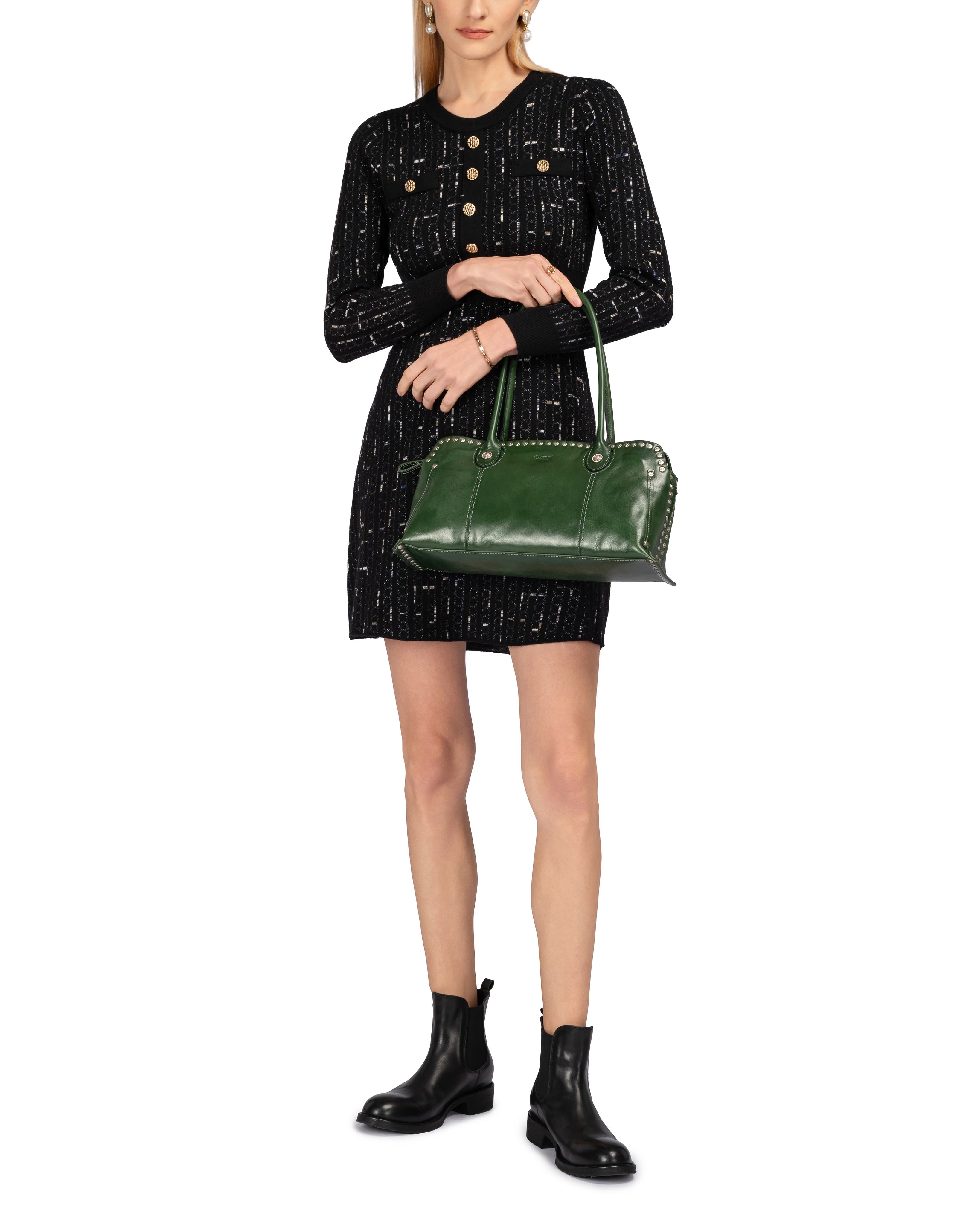 Soul Genuine Leather Studded Structured Shoulder Bag, Alternate, color, Kale