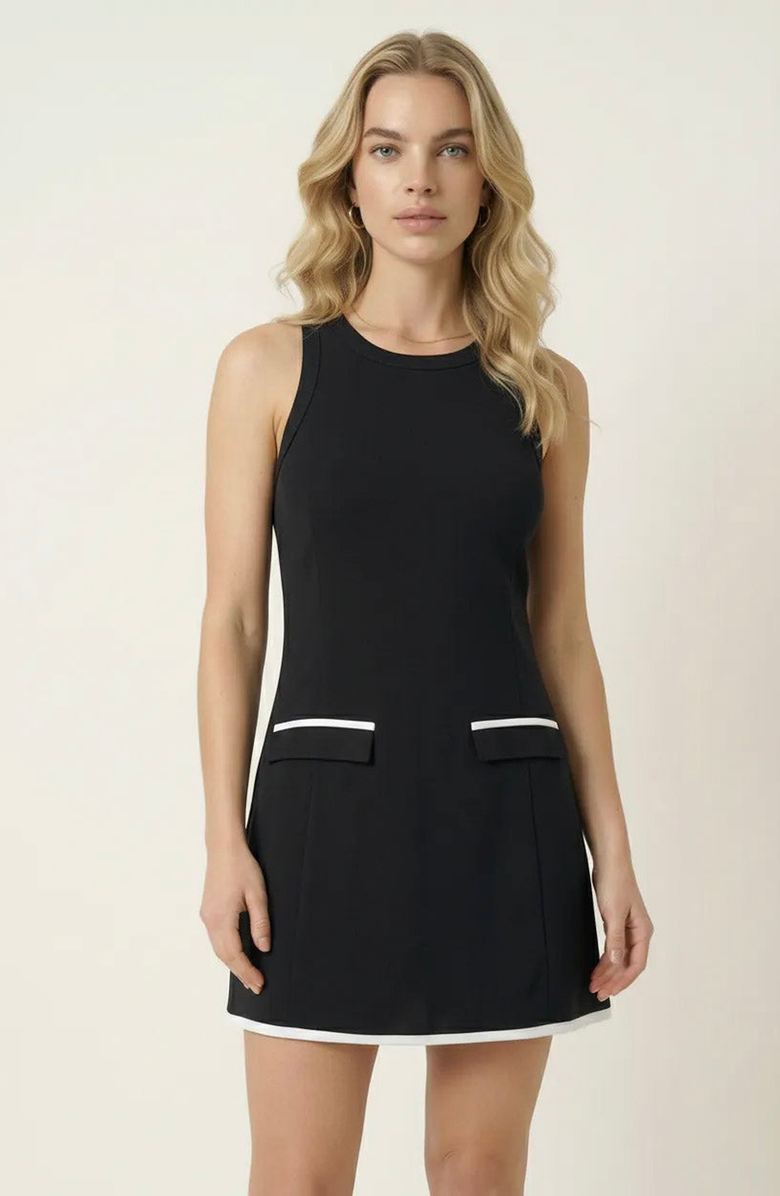Modenaire Sleeveless Contrast Trim Mini Dress, Alternate, color, Black
