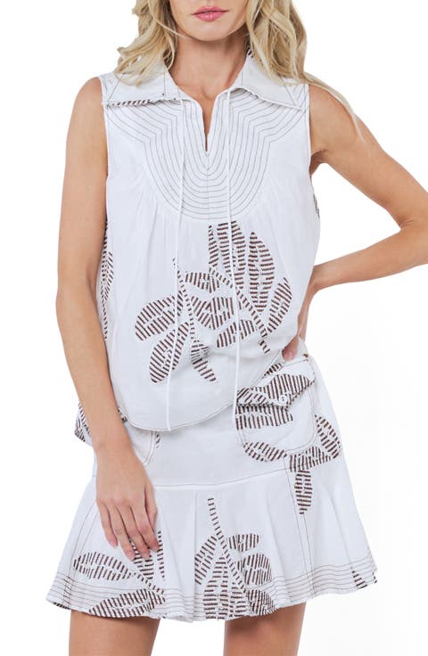 Minah Leaf Embroidery Sleeveless Top
