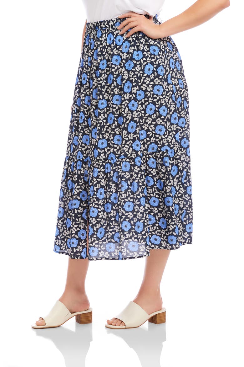 Floral Front Slit Midi Skirt, Alternate, color, BLUE PRINT