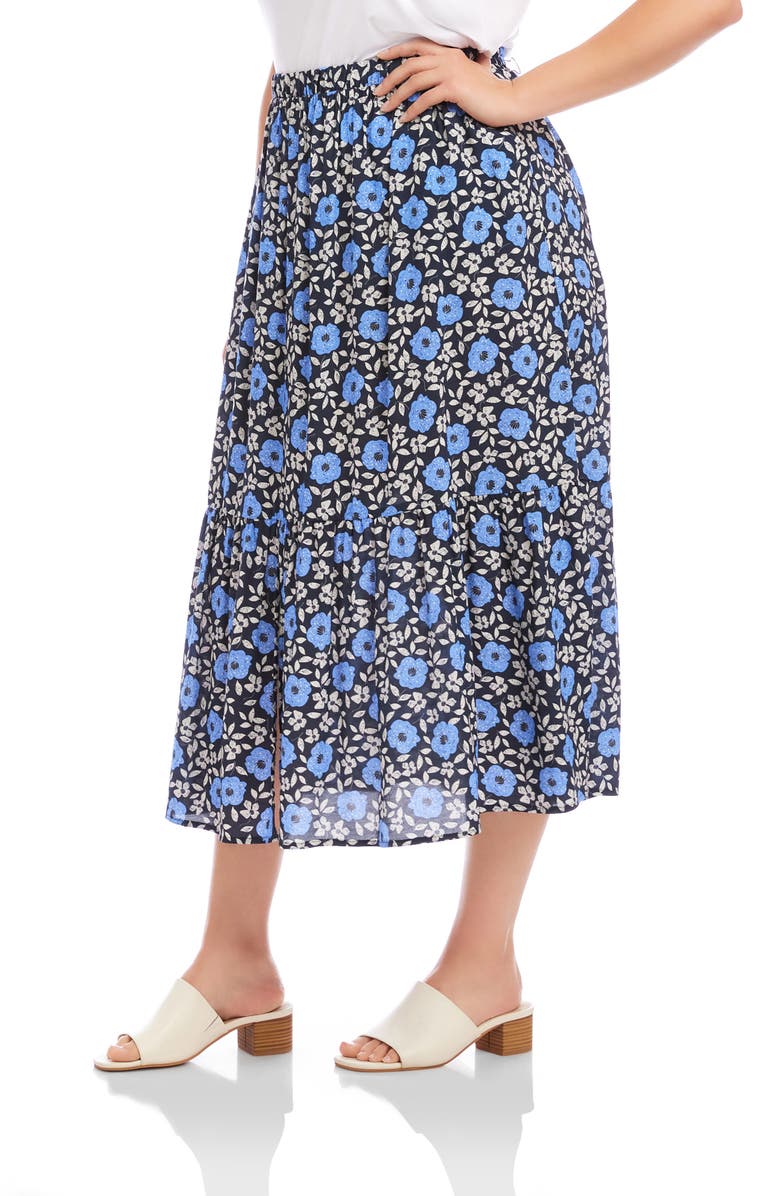 Karen Kane Floral Front Slit Midi Skirt, Alternate, color, Blue Print