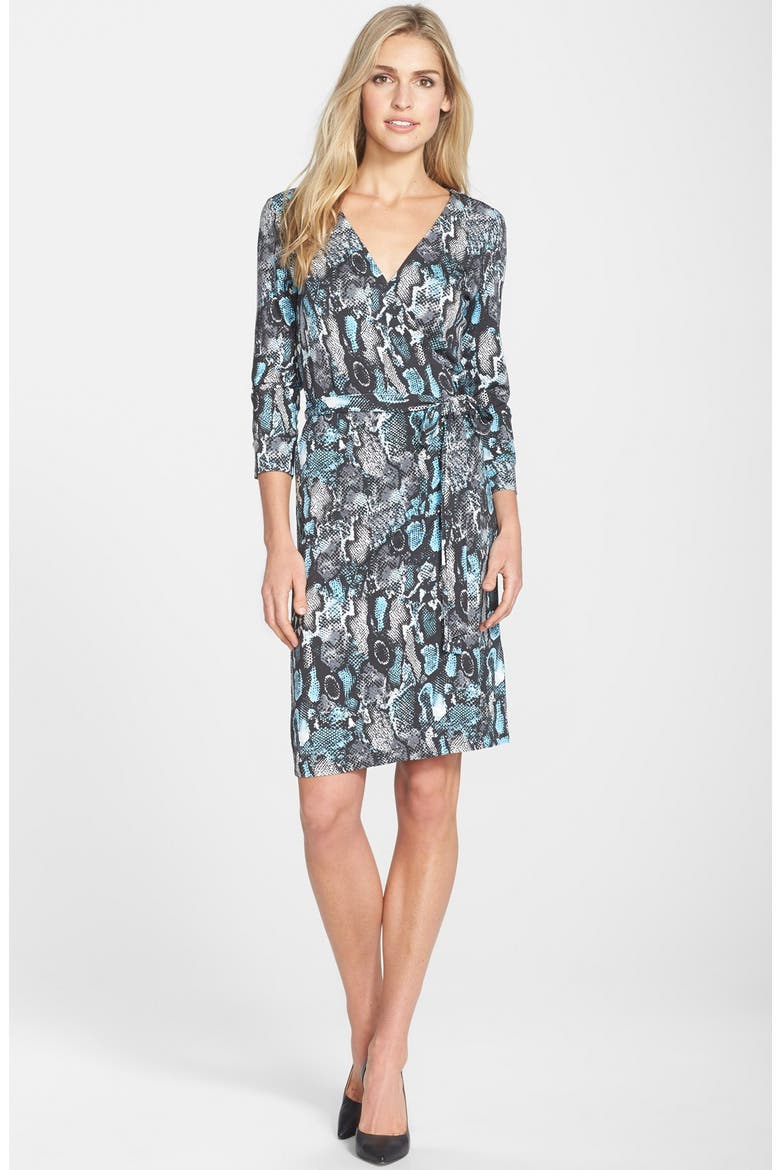 Print Jersey Wrap Dress (Nordstrom Exclusive), Alternate, color, GREY/ BLUE