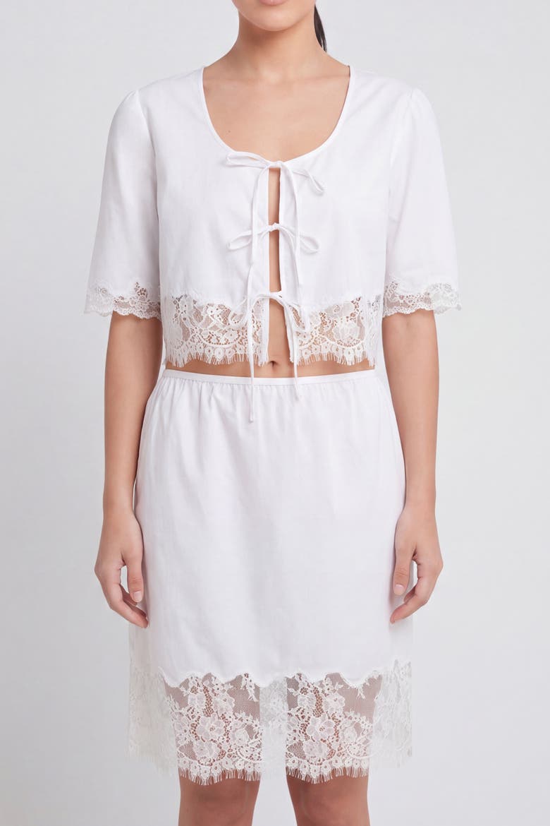 Soleil Lace Trim Cotton Skirt, Main, color, White