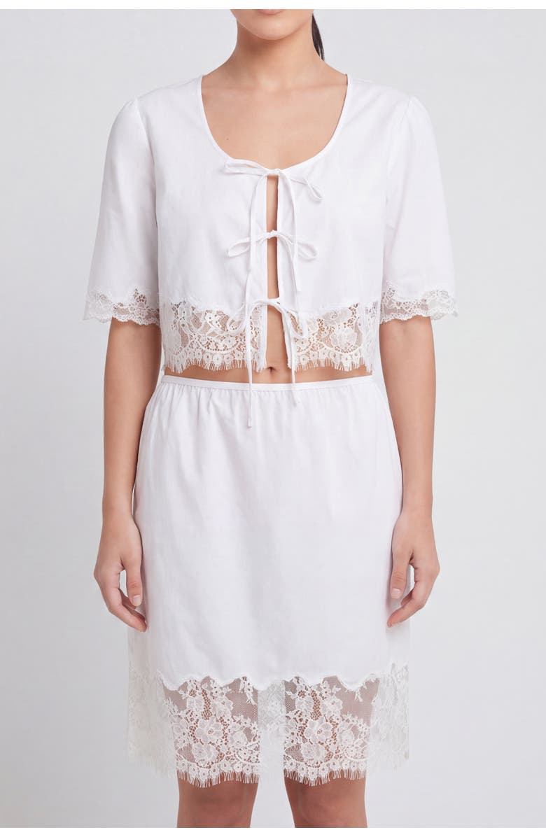 nuaje nuaje Soleil Lace Trim Cotton Skirt, Main, color, White