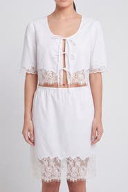 nuaje nuaje Soleil Lace Trim Cotton Skirt