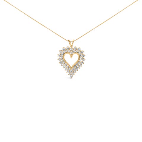 14K Yellow Gold Plated Silver Diamond Open Heart Pendant Necklace