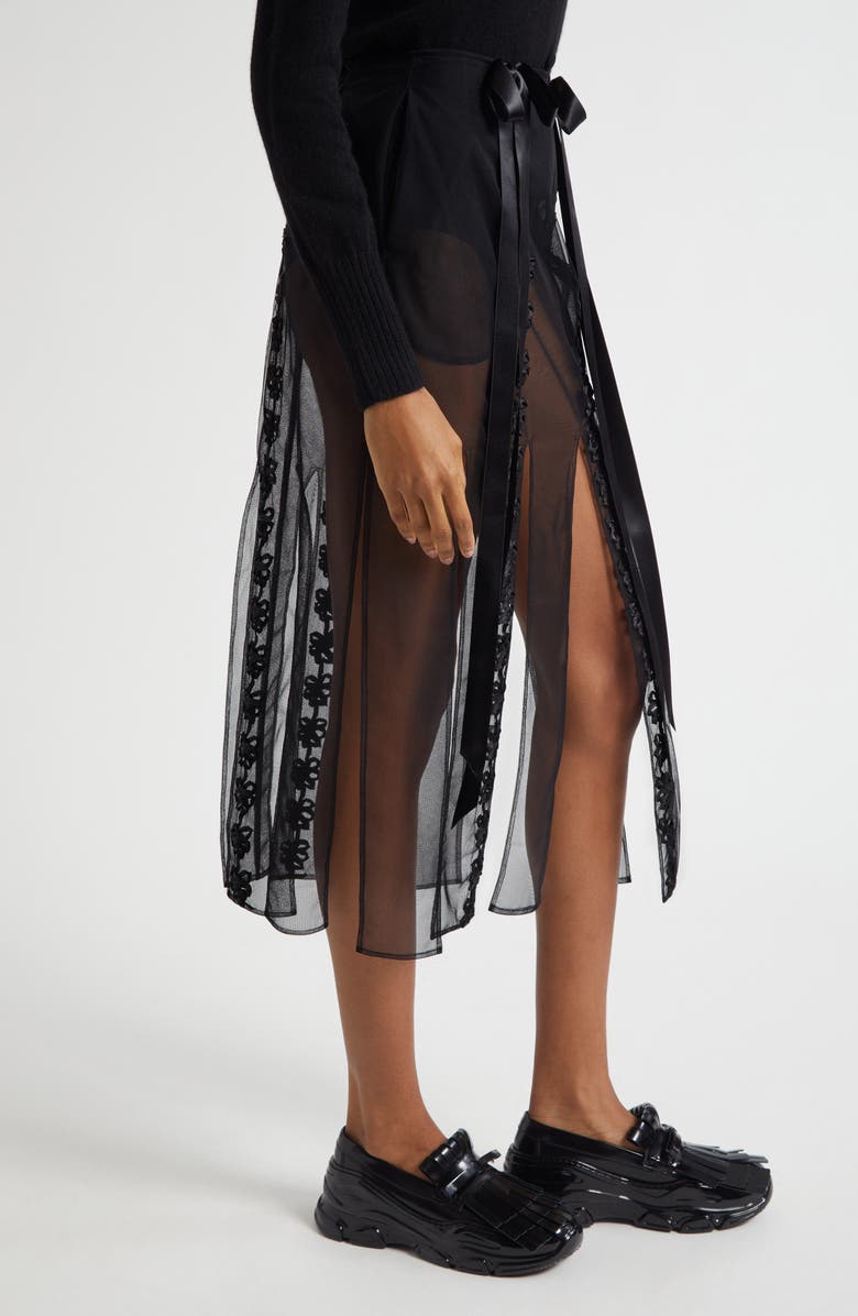 Simone Rocha Ribbon Daisy Chain Multi Slit Midi Skirt, Alternate, color, Black