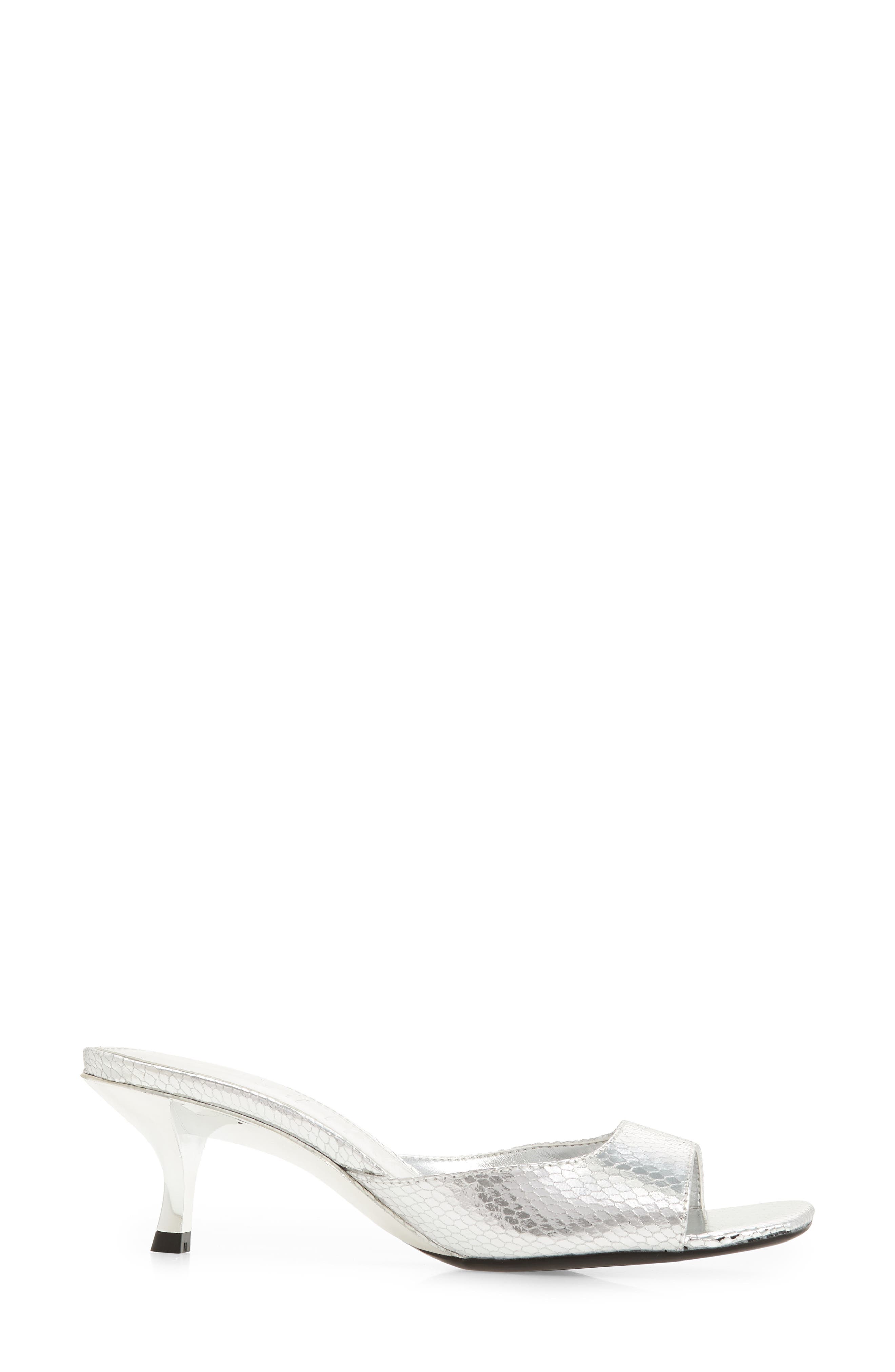 Mega Kitten Heel Slide Sandal, Alternate, color, SILVER FAUX LEATHER