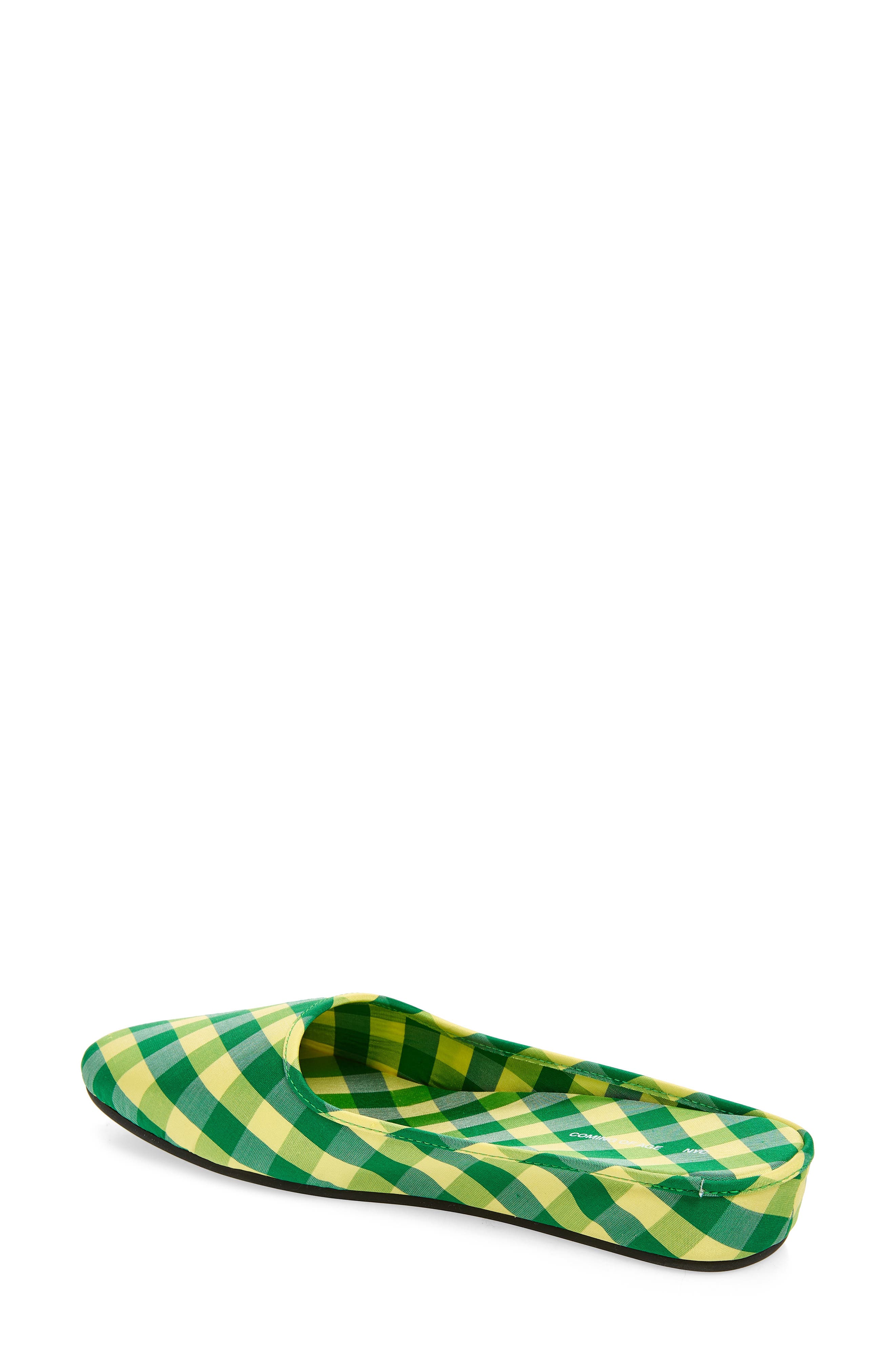 COMING OF AGE Gingham Check Silk Slipper, Alternate, color, Gingham Green Yellow