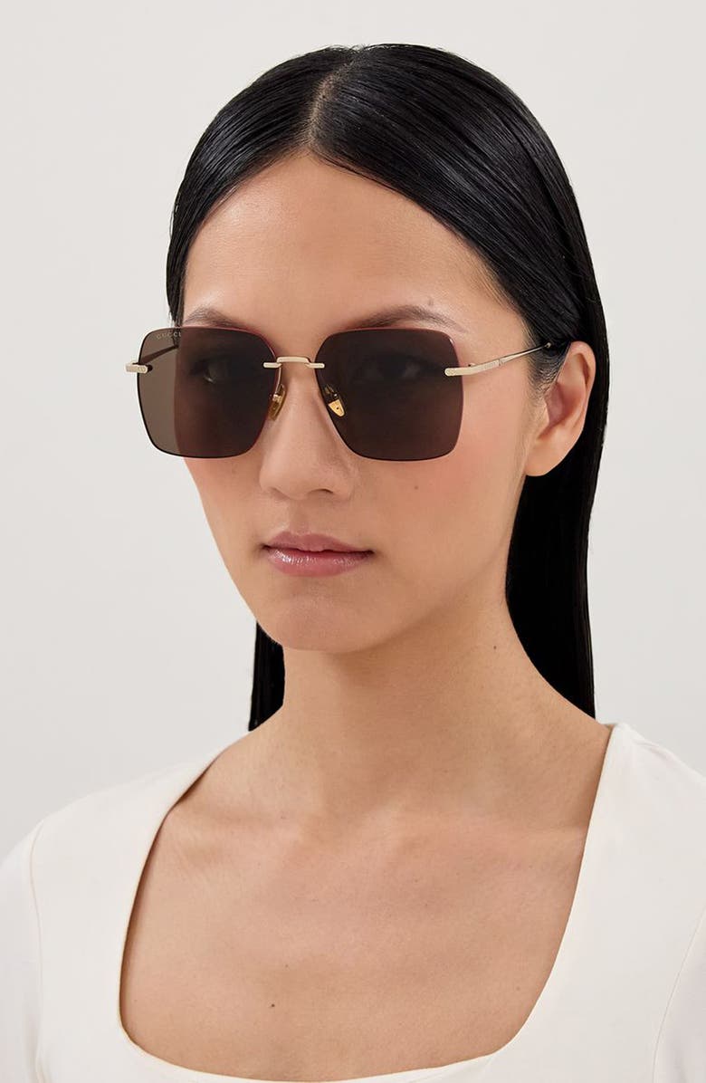Gucci 60mm Square Sunglasses, Alternate, color, Gold