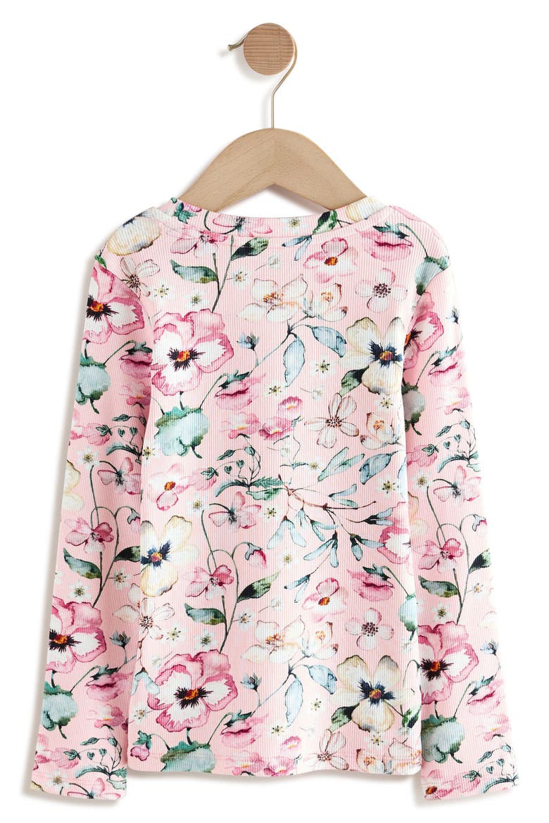 Kids' Floral Print Rib Long Sleeve Top, Alternate, color, PINK