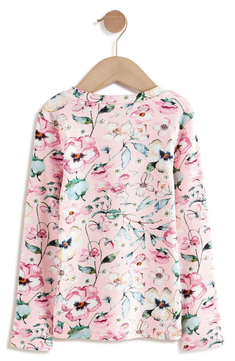 NEXT Kids' Floral Print Rib Long Sleeve Top, Alternate, color, Pink