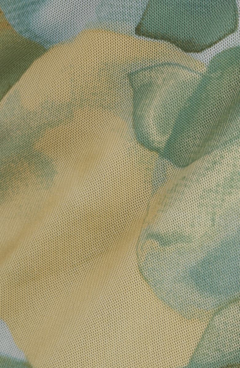 Anne Klein Botanical Print Long Sleeve Mesh Wrap Dress, Alternate, color, 