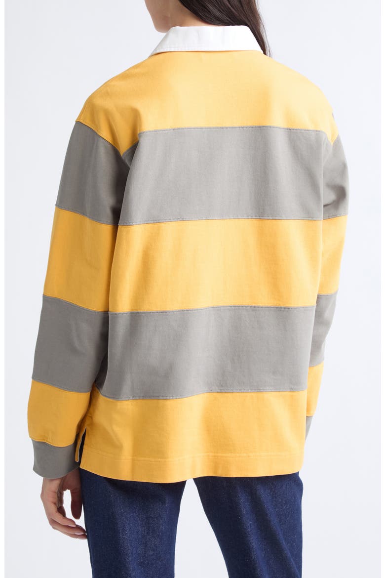 Embroidered Crest Colorblock Stripe Long Sleeve Rugby Polo, Alternate, color, YELLOW/ TAUPE