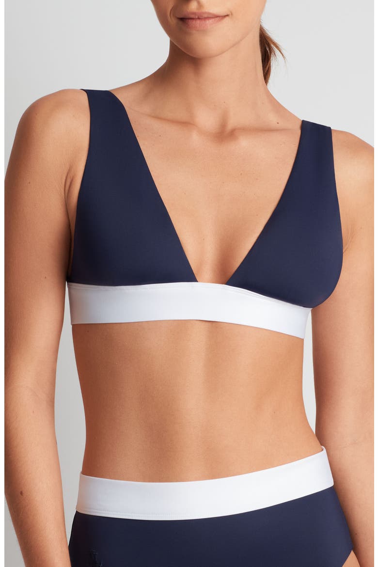 Banded Modern V-Neck Bikini Top, Main, color, DARK NAVY