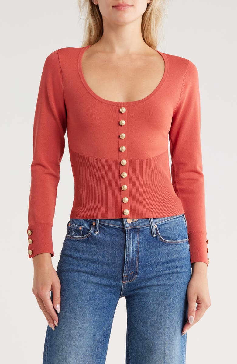 L'AGENCE Lanetta Rib Top, Main, color, Dark Umber/ Gold