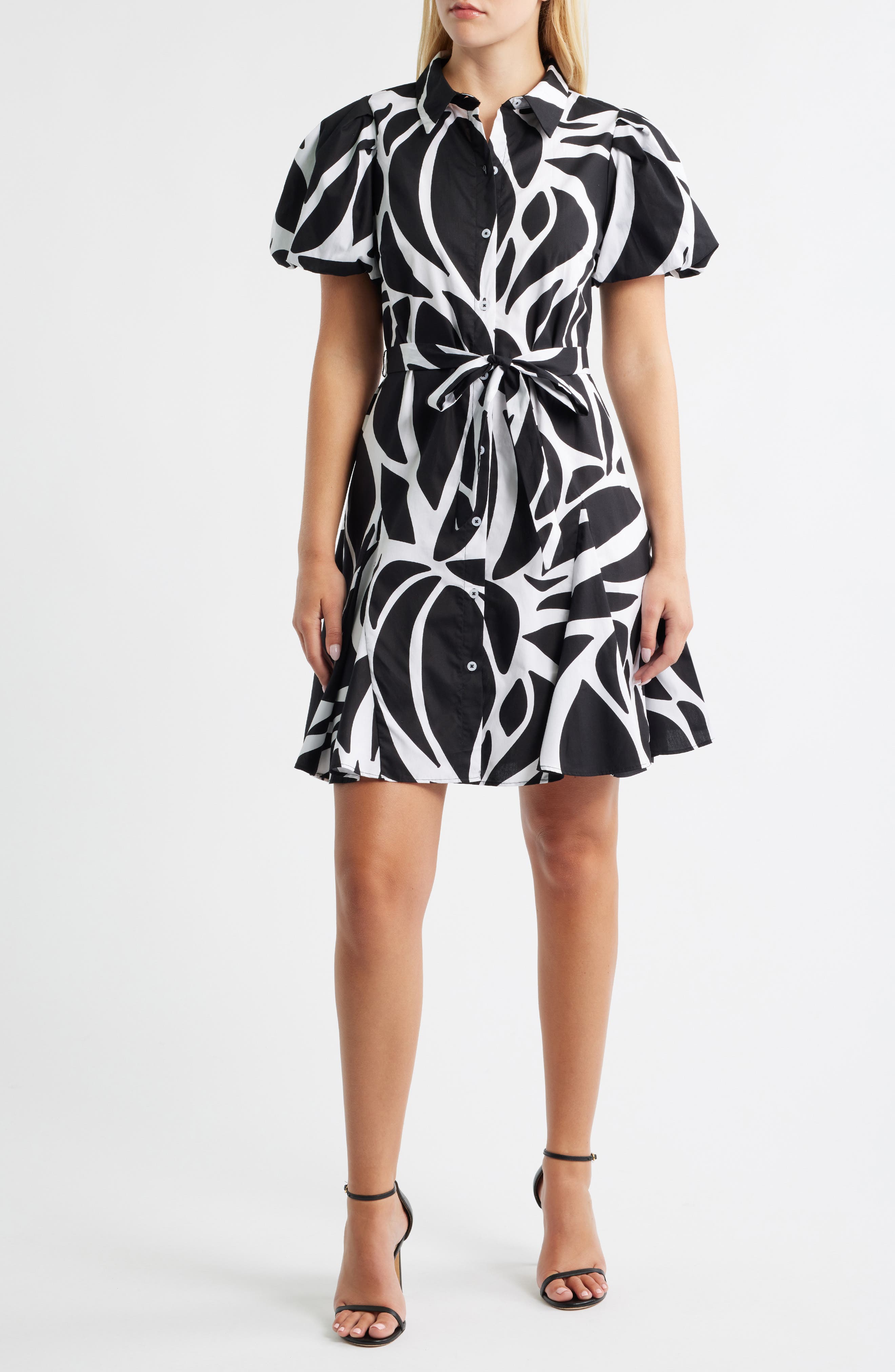 Halogen® Abstract Print Short Sleeve Cotton Shirtdress