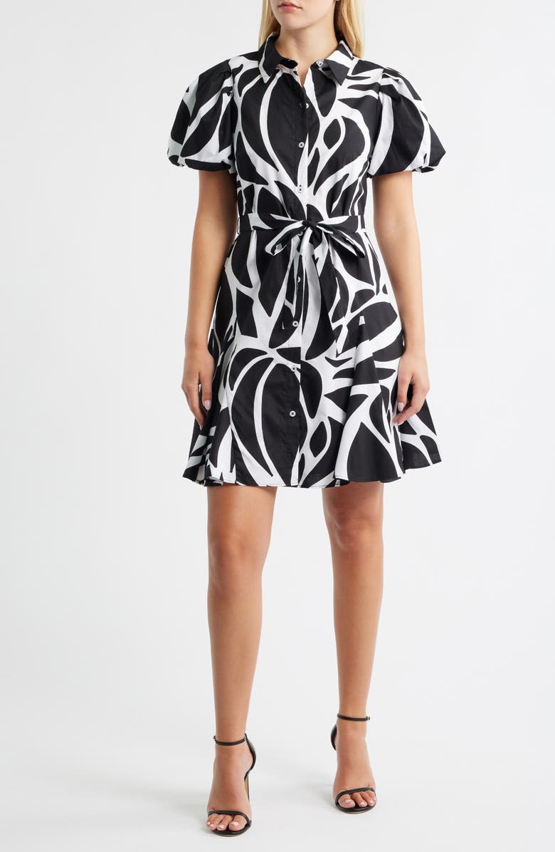 Halogen<sup>®</sup> Abstract Print Short Sleeve Cotton Shirtdress, Main, color, Rich Black