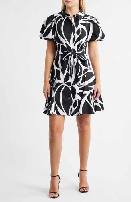 Halogen® Abstract Print Short Sleeve Cotton Shirtdress
