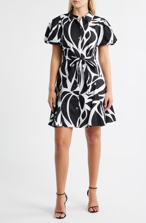 halogen(r) Abstract Print Short Sleeve Cotton Shirtdress in Rich Black  product