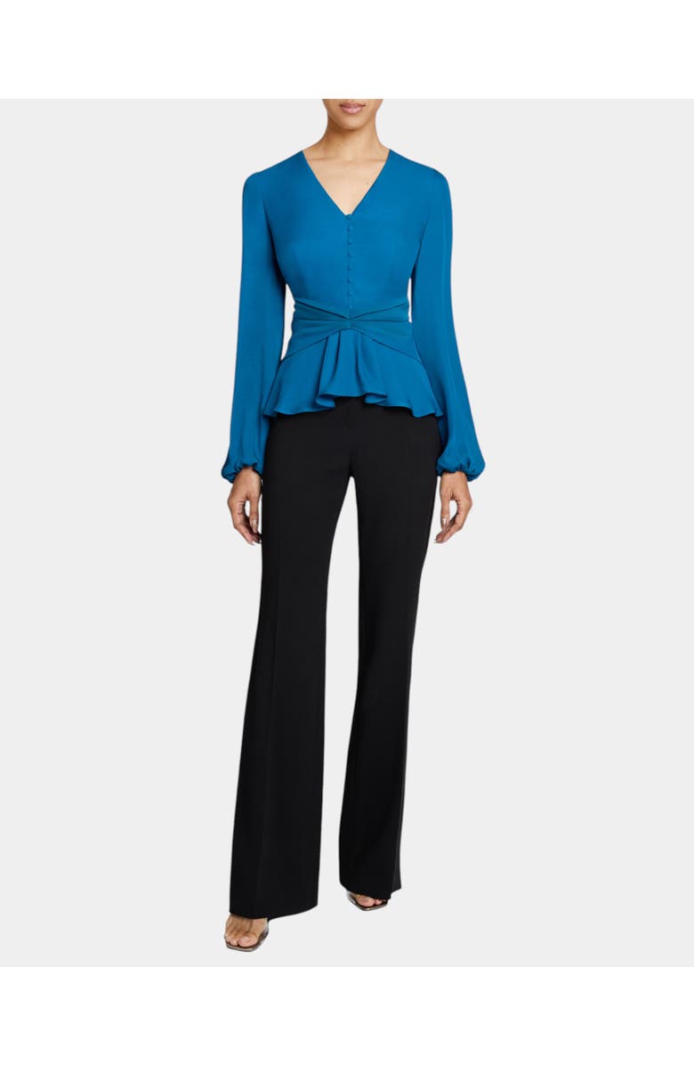 Santorelli RUBY Long Sleeve Blouse with Cinched Waist in Silk Georgette, Alternate, color, Aquamarine
