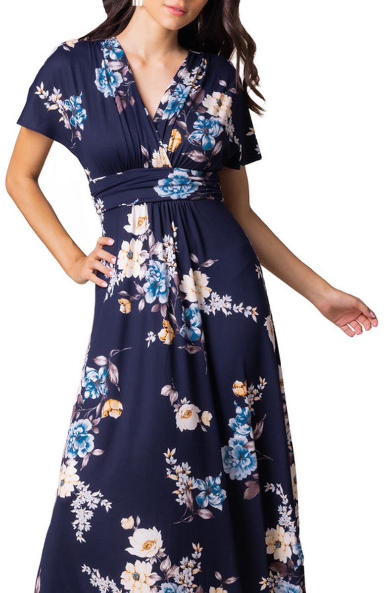 Kiyonna Vienna V-Neck Maxi Dress, Alternate, color, Navy Floral Print
