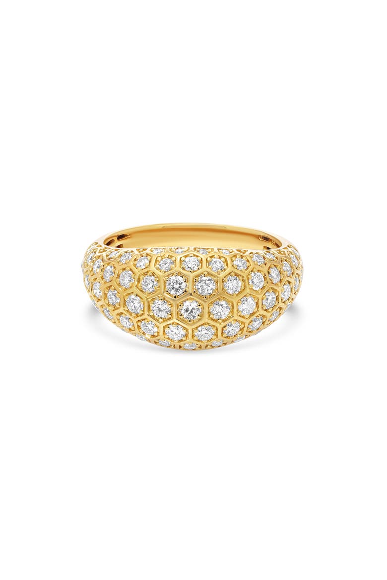 Honeycomb Diamond Dome Ring, Main, color, YELLOW GOLD