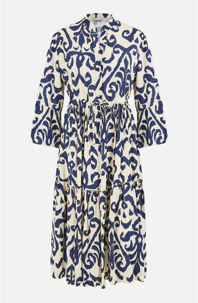 Yumi 3/4 Sleeve Block Print Kaftan Dress, Alternate, color, Ivory