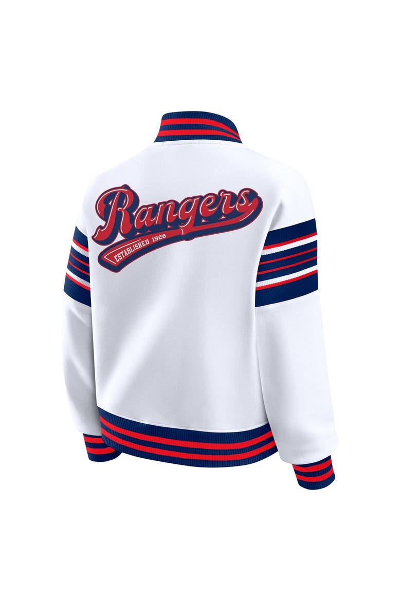 Women's WEAR by Erin Andrews White/Blue New York Rangers Full-Snap Fleece Sweatshirt Jacket, Alternate, color, Blue