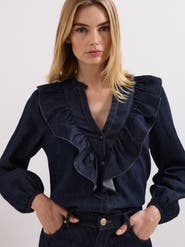 Phase Eight Alexia Denim Ruffle V-Neck Blouse