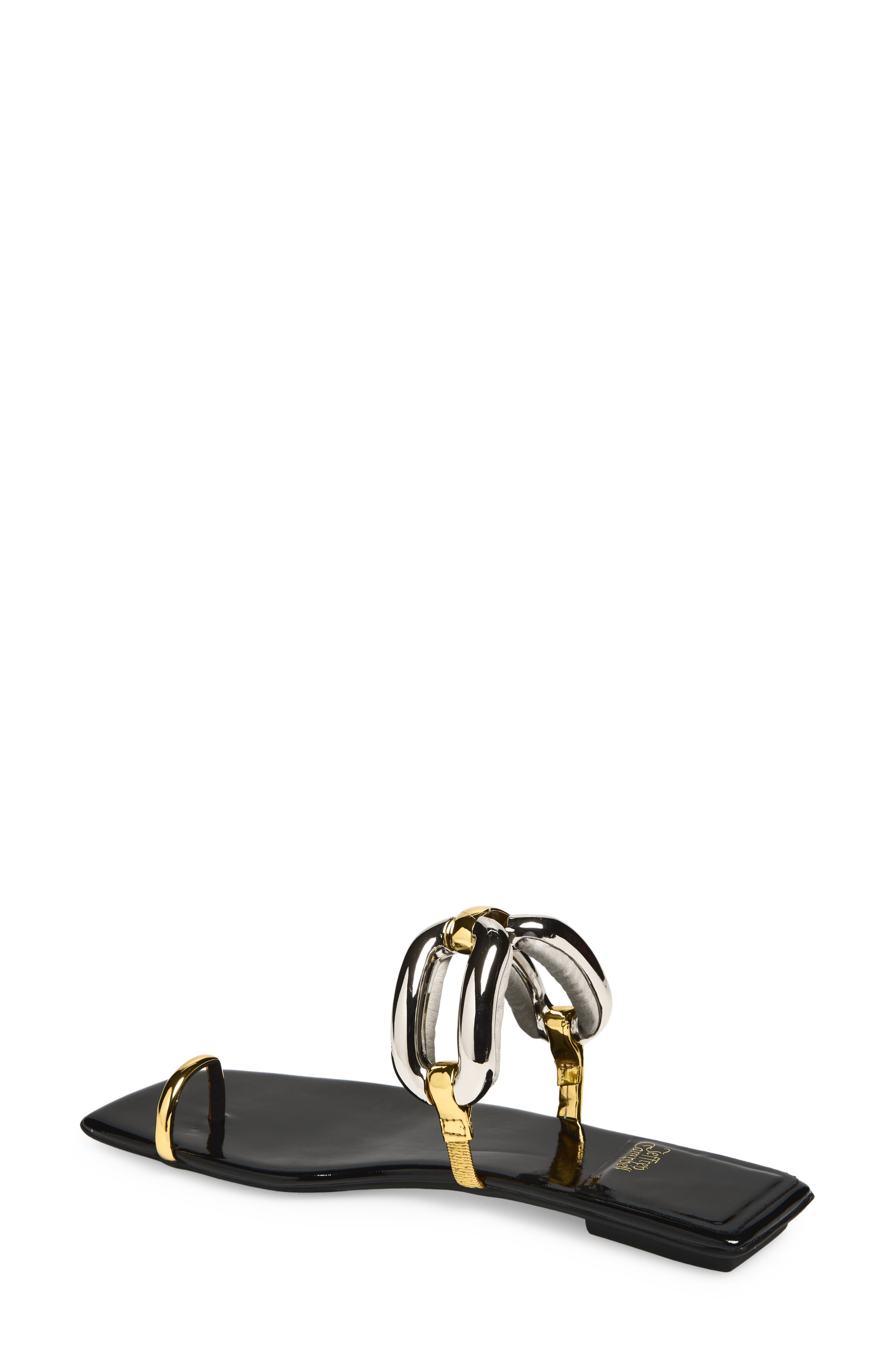 Jeffrey Campbell Guilded-2 Toe Loop Sandal, Alternate, color, Black Patent Combo
