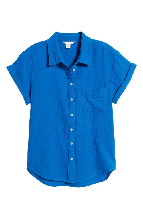 Caslon Cotton Gauze Camp Shirt In Blue