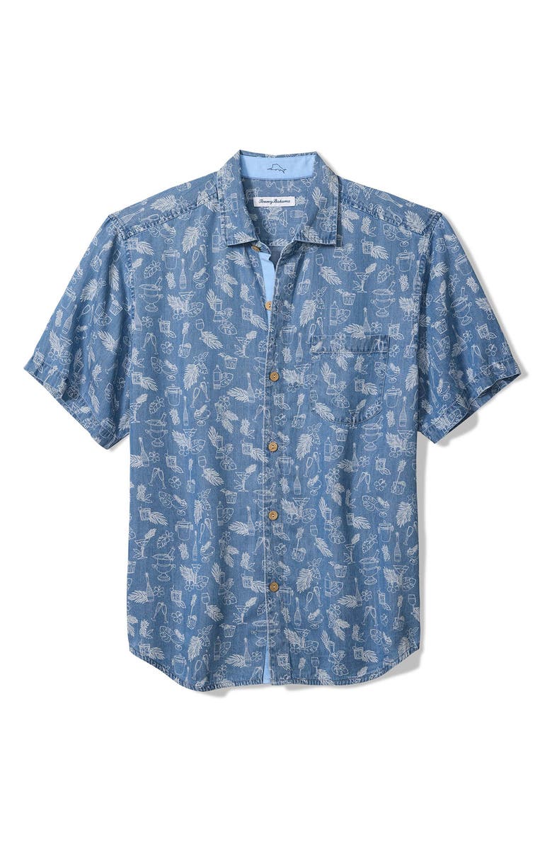 Tommy Bahama Cheers & Chillers Short Sleeve Seersucker Button-Up Shirt, Main, color, Cabo Blue