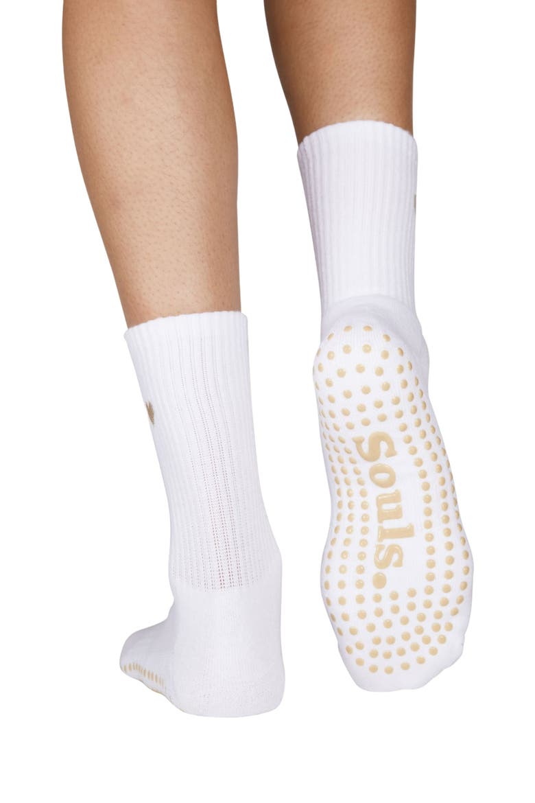Beige Heart Mid Length Grip Socks, Alternate, color, White
