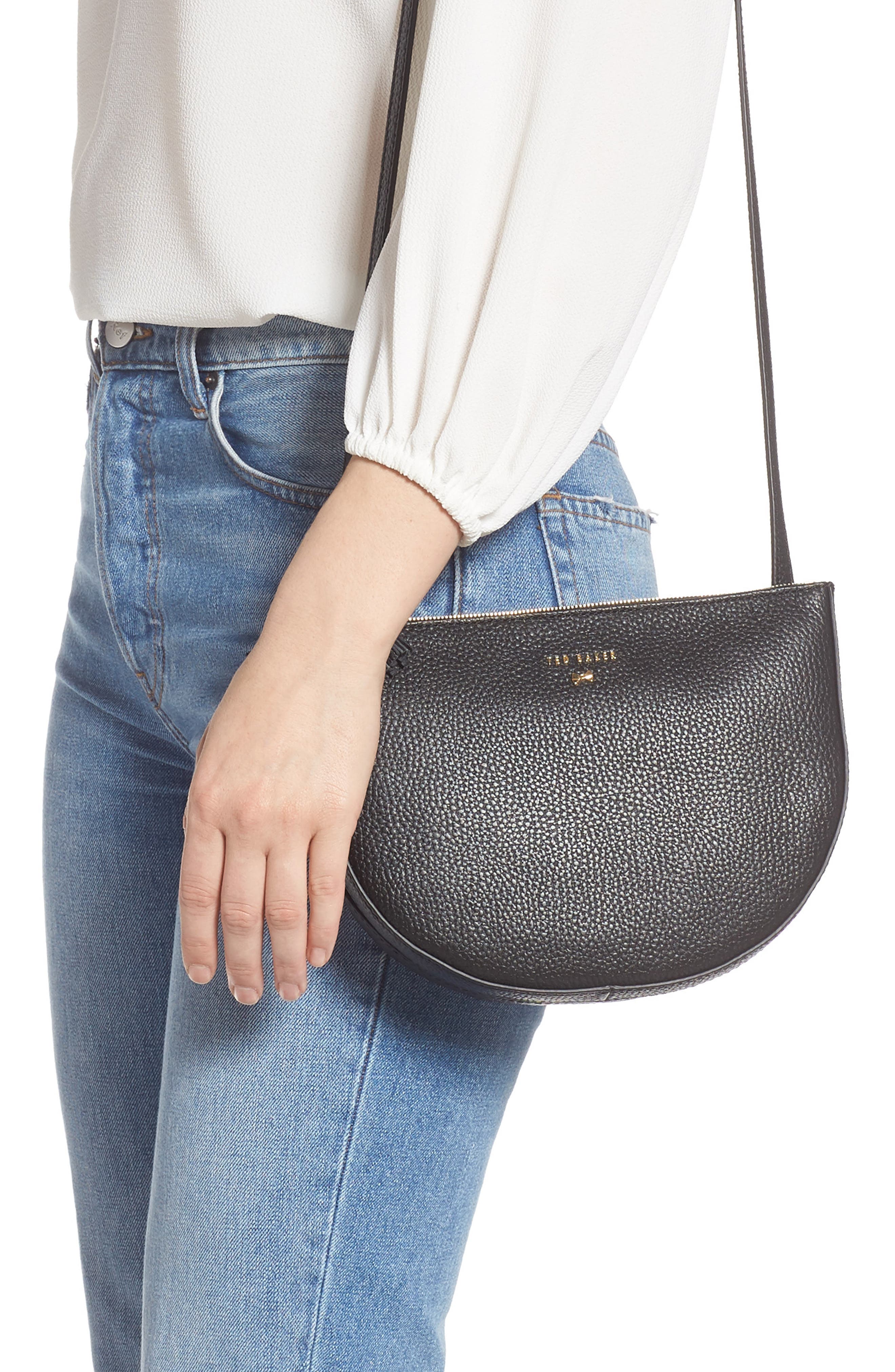 Ted Baker London Suzzane Semi Circle Double Zip Leather Crossbody Bag, Alternate, color, 