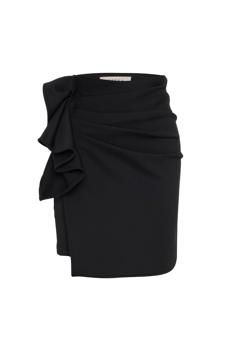 THEO The Label Atlas Bow Scuba Knit Short Skirt, Main, color, Black