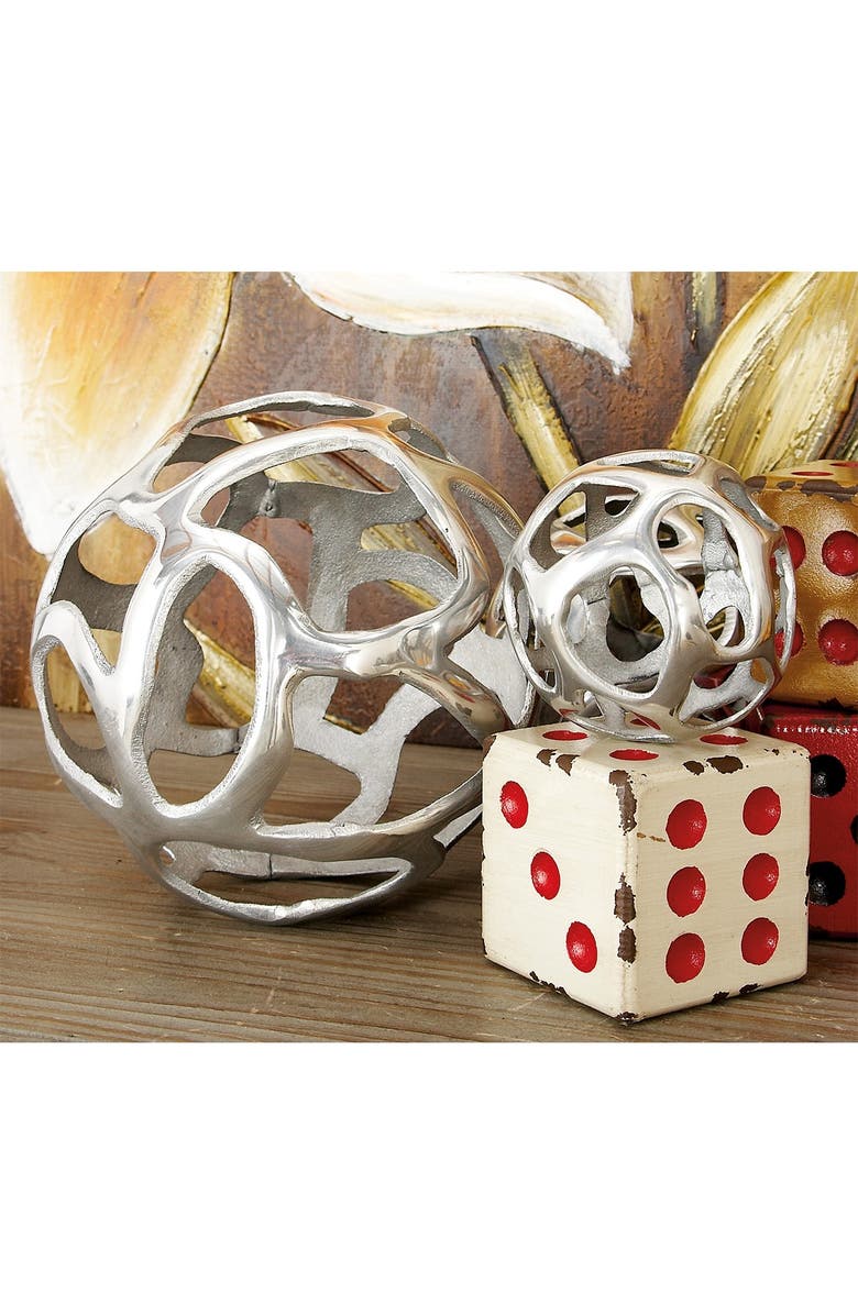 WILLOW ROW Silvertone Aluminum Contemporary Geometric Sculpture - Set of 3, Alternate, color, 