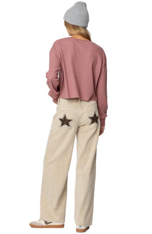 Shop Edikted 88 Long Sleeve Waffle Knit Crop Top In Mauve