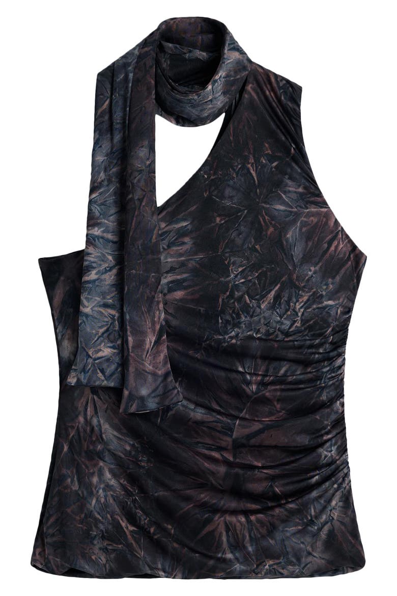Scarf Neck Sleeveless Top, Alternate, color, BROWN