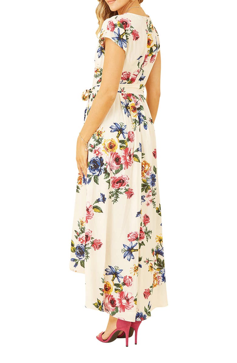 Yumi Floral Print Dip Hem Wrap Dress, Alternate, color, Ivory