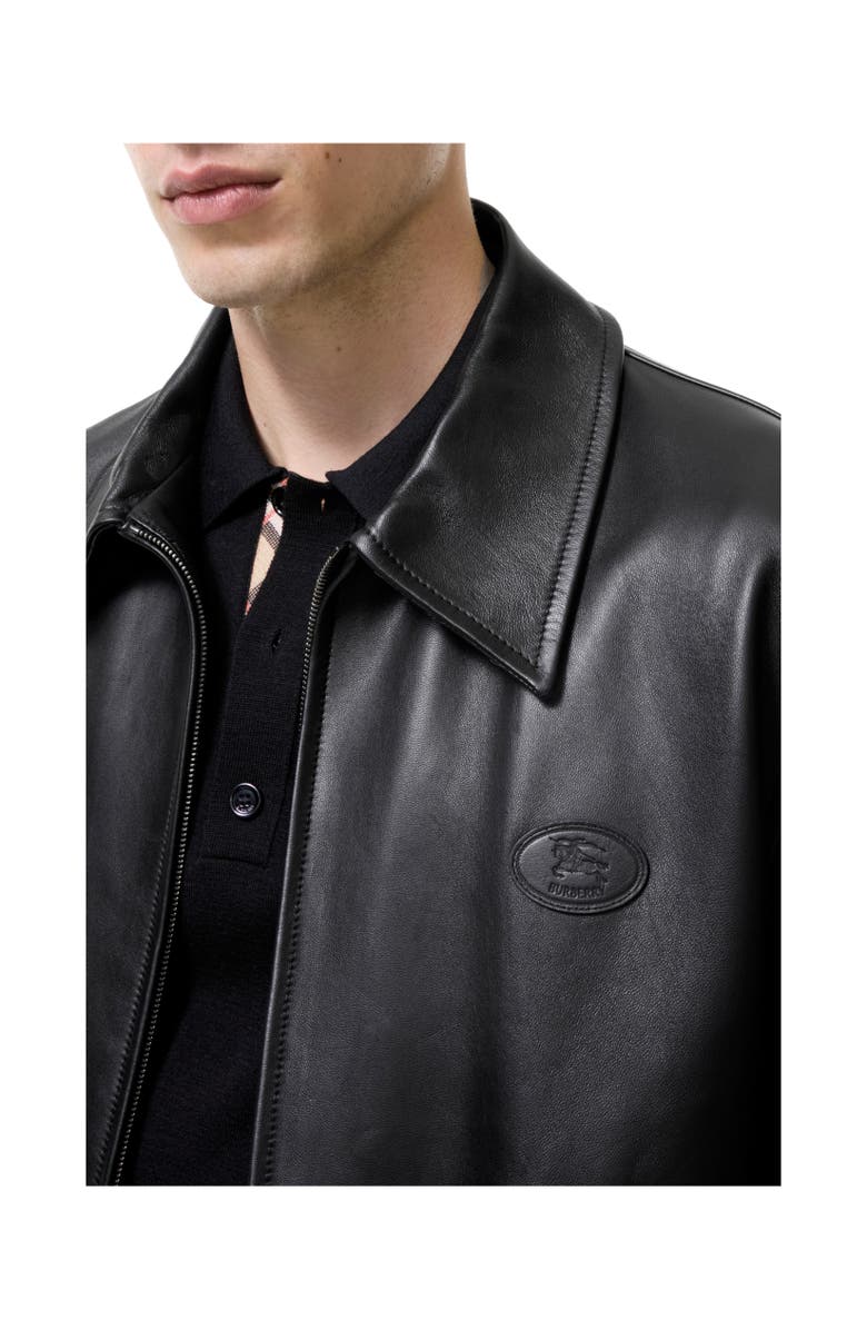 Burberry Leather Bloomsbury Harrington Jacket, Alternate, color, Black