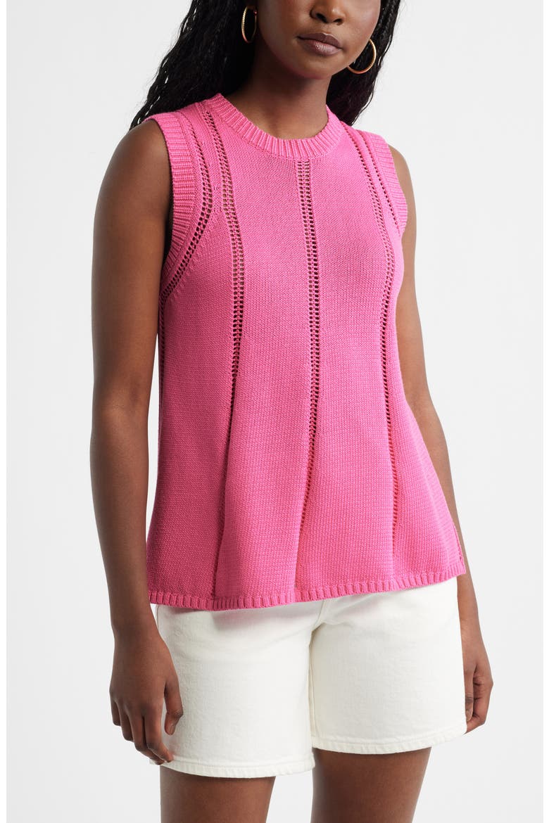 Open Stitch Sleeveless Sweater, Main, color, PINK SHOCK